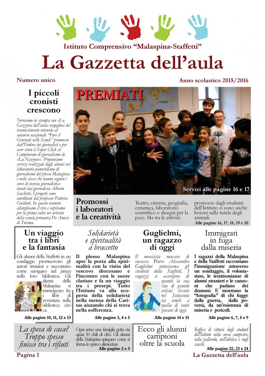 La prima pagina de «La Gazzetta dell'aula» 2015-2016