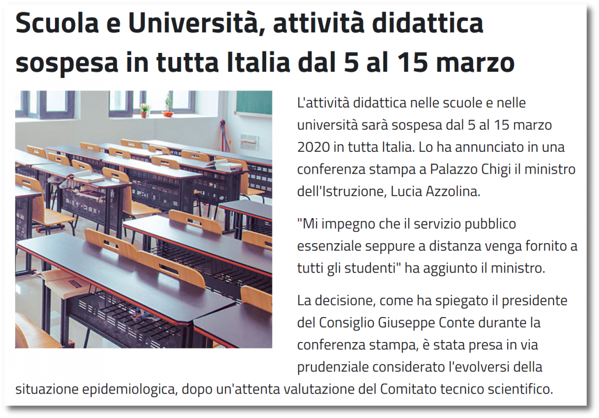 Avviso sospensione attività didattica