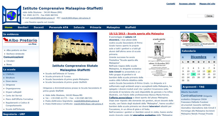 La home page del nuovo sito