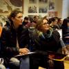 Francesca Piccinini e Clara nell'Aula Magna della Malaspina